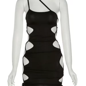 Y2K Hollow Out Mini Dress: Sleeveless Bodycon Streetwear for Women - Sexy Clubwear