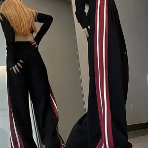 Y2K Kpop Black Baggy Sweatpants Women Streetwear Striped Oversize Joggers