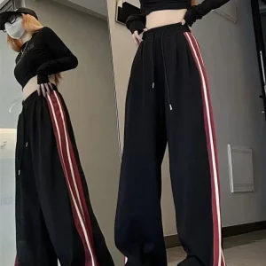 Y2K Kpop Black Baggy Sweatpants Women Streetwear Striped Oversize Joggers