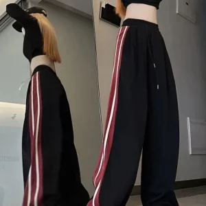 Y2K Kpop Black Baggy Sweatpants Women Streetwear Striped Oversize Joggers