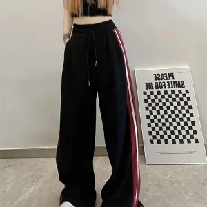 Y2K Kpop Black Baggy Sweatpants Women Streetwear Striped Oversize Joggers