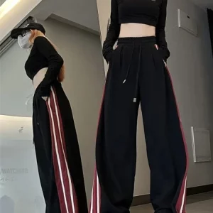 Y2K Kpop Black Baggy Sweatpants Women Streetwear Striped Oversize Joggers