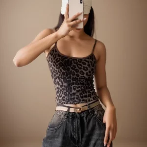 Y2K Leopard Print Camisole: Retro Sexy Crop Top for Gen Z Fashion