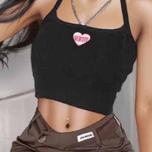 Y2K Metal Chain Ribbed Crop Top: K-POP Korean Streetwear for Gen Z