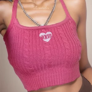 Y2K Metal Chain Ribbed Crop Top: K-POP Korean Streetwear for Gen Z