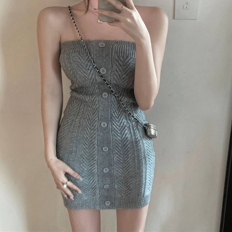 Y2K Off-Shoulder Bodycon Dress: Sexy Knitted Streetwear for Gen Z Fashion