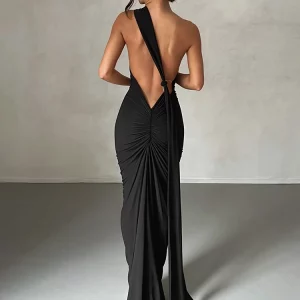 Y2K One Shoulder Backless Maxi Dress: Sexy Korean Streetwear for Women