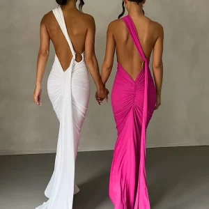 Y2K One Shoulder Backless Maxi Dress: Sexy Korean Streetwear for Women