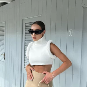 Y2K Pleuche Crop Top: Korean Streetwear Turtleneck for Gen Z Fashionistas