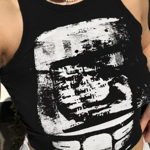 Y2K Printed Crop Top: Sleeveless O-Neck Corset Tank for Gen Z Women