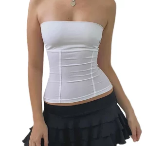 Y2K Strapless Corset Top | White Off Shoulder Tank for Women | Sleeveless Tube Top | Sexy Skinny Fit Bustier