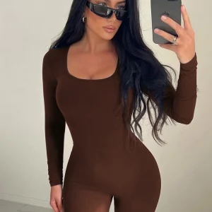 Y2K Streetwear Bodycon Playsuit: Long Sleeve Solid Romper for Women