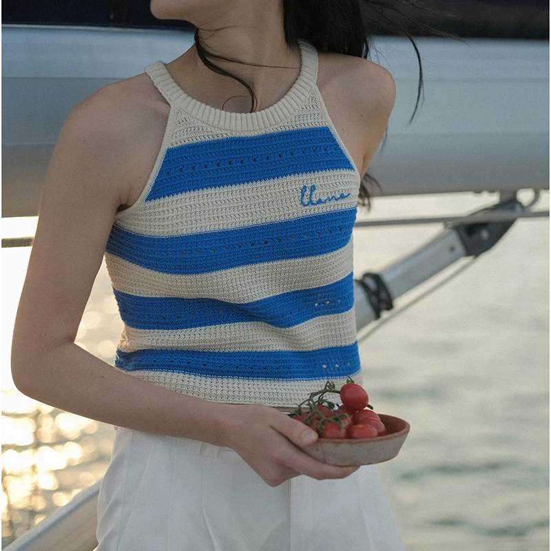 Y2K Striped Crop Top: Off Shoulder Knit Tank for Gen Z Fashion