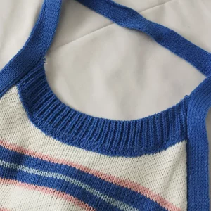 Y2K Striped Knit Halter Crop Tops | Backless Bandage O-Neck | Gen Z K-POP Streetwear