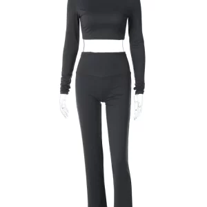 Y2K Style 2-Piece Matching Set: Long Sleeve Crop Top & Pants for Women - Streetwear & Festival Fashion