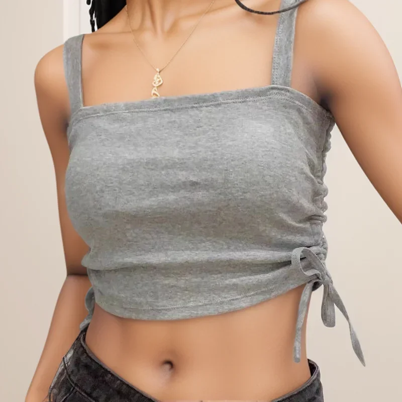 Y2K Style Cotton Crop Tops with Bra Pad - Backless Sports Tank for Women