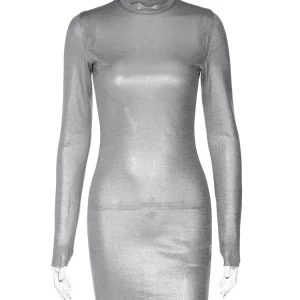 Y2K Turtleneck Bodycon Mini Dress: Elegant Women's Party Outfit