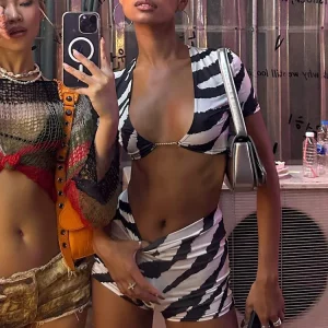 Zebra Print 2-Piece Matching Set: Short Sleeve Crop Top & Shorts for Women - K-POP Streetwear Fashion