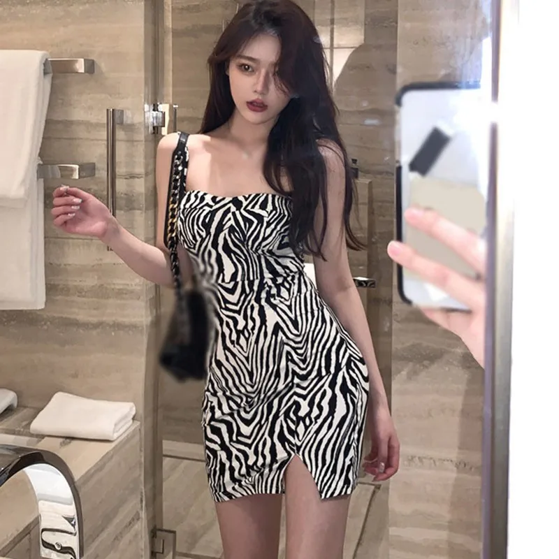 Zebra Print Halter Dress: Sexy Slim Fit for Gen Z & Y2K Fashion