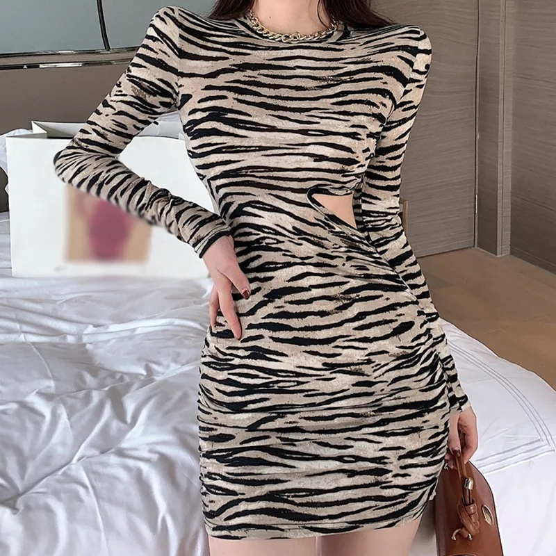 Zebra Print Long Sleeve Dress | Sexy Slim Fit | K-POP Streetwear